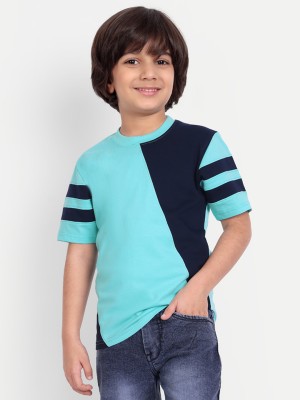 PROVOGUE Boys Colorblock Pure Cotton Regular T Shirt(Blue, Pack of 1)