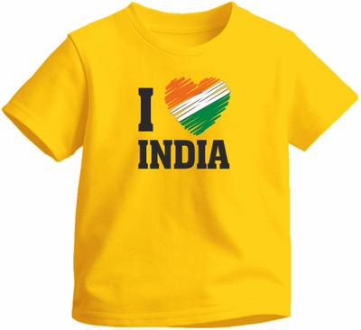 Luv My India Boys & Girls Graphic Print Pure Cotton Regular T Shirt(Yellow, Pack of 1)