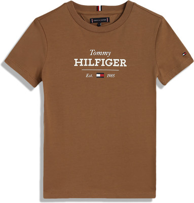 TOMMY HILFIGER Boys Solid Cotton Blend Regular T Shirt(Brown, Pack of 1)