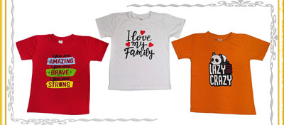 Kidzzycool Baby Boys & Baby Girls Typography, Printed Pure Cotton Regular T Shirt(Multicolor, Pack of 3)