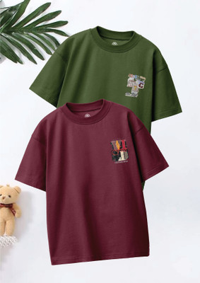 Codez Boys Graphic Print Pure Cotton Oversized T Shirt(Multicolor, Pack of 2)
