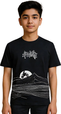 TeeSlix Boys Printed Pure Cotton Regular T Shirt(Black, Pack of 1)