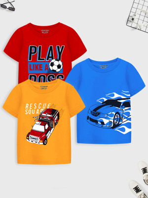 Billion Boys Printed Cotton Blend Regular T Shirt(Multicolor, Pack of 3)