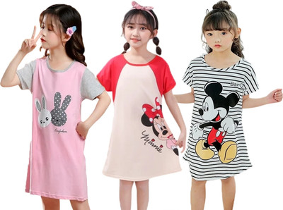 VP TEXX Girls Printed Cotton Blend Regular T Shirt(Multicolor, Pack of 3)