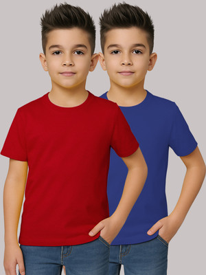 FRISKERS Boys Solid Pure Cotton Regular T Shirt(Red, Blue, Pack of 2)