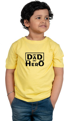 CHOMMBOOKA TRENDING Boys Typography Pure Cotton Regular T Shirt(Yellow, Pack of 1)