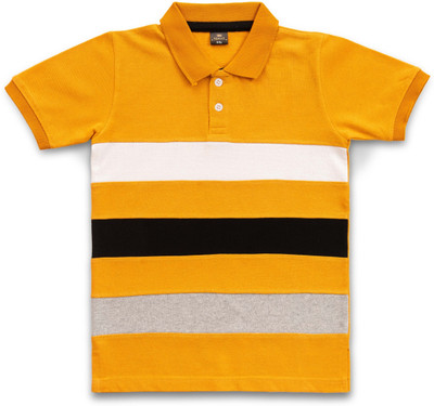 sabura Boys Geometric Print Pure Cotton Regular T Shirt(Yellow, Pack of 1)