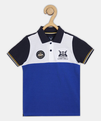 Allen Solly Boys Colorblock Pure Cotton Regular T Shirt(Blue, Pack of 1)