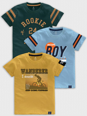 Codez Boys Printed Cotton Blend Regular T Shirt(Multicolor, Pack of 3)