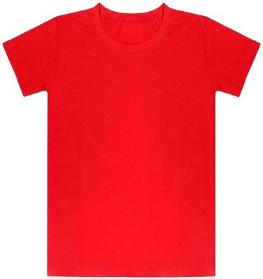 PrintPro Boys & Girls Solid Cotton Blend T Shirt(Red, Pack of 1)