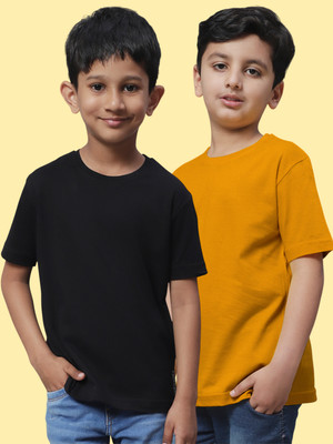 FBAR Boys Solid Pure Cotton Regular T Shirt(Black, Yellow, Pack of 2)