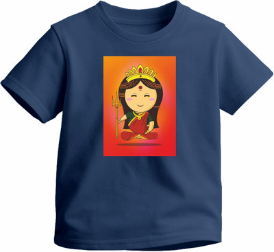 Luv My India Boys & Girls Printed Pure Cotton Regular T Shirt(Blue, Pack of 1)