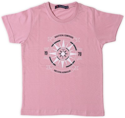 NeuVin Baby Boys & Baby Girls Typography Cotton Blend T Shirt(Pink, Pack of 1)