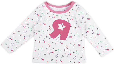 BabiesRus Baby Girls Printed Pure Cotton Regular T Shirt(White, Pack of 1)