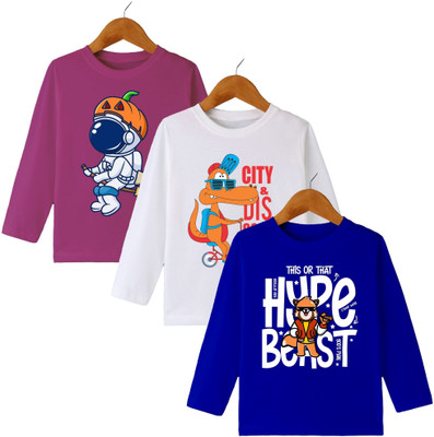 MYO Boys & Girls Printed Cotton Blend Regular T Shirt(Multicolor, Pack of 3)