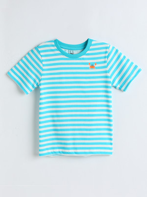 milou Boys Printed Pure Cotton Regular T Shirt(Blue, Pack of 1)
