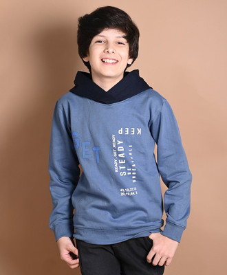 Patche Boys Typography Pure Cotton Regular T Shirt(Blue, Pack of 1)
