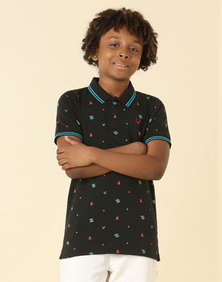 Allen Solly Boys Printed Cotton Blend Regular T Shirt(Black, Pack of 1)