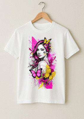 SNIFFY Girls Graphic Print Cotton Blend Regular T Shirt(White, Pack of 1)