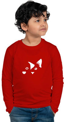 Chombookka Boys Solid, Graphic Print Pure Cotton Regular T Shirt(Red, Pack of 1)