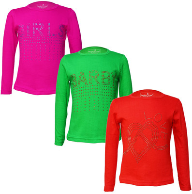 Just Live Fashionn Girls Printed Pure Cotton Regular T Shirt(Multicolor, Pack of 3)