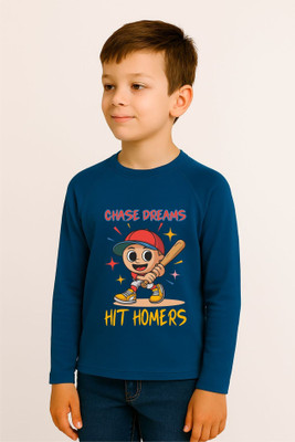 GROWWEARS Boys Graphic Print Cotton Blend Regular T Shirt(Blue, Pack of 1)