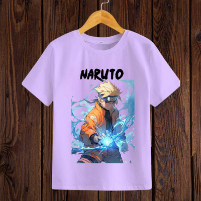 Adishree Boys & Girls Printed Polycotton Regular T Shirt(Purple, Pack of 1)