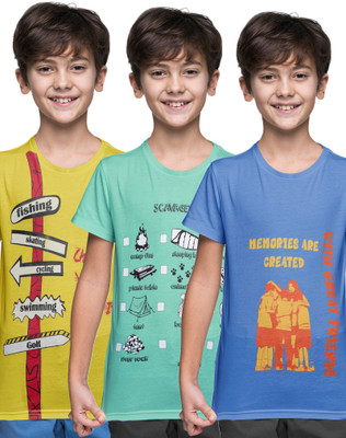 Kiddo Paanti Boys Printed Pure Cotton Regular T Shirt(Multicolor, Pack of 3)