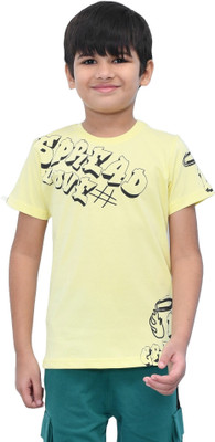 YOUMAA FAB Boys Typography Cotton Blend Regular T Shirt(Yellow, Pack of 1)