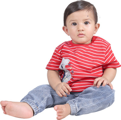 stylestorm Baby Boys Solid Cotton Blend Regular T Shirt(Red, White, Pack of 1)