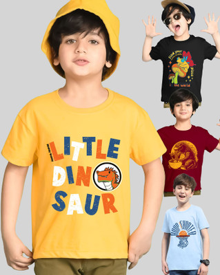 Kiddy Viddy Boys Printed Cotton Blend Regular T Shirt(Yellow, Maroon, Pack of 4)