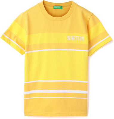 United Colors of Benetton Baby Boys Striped Pure Cotton Regular T Shirt(Yellow, Pack of 1)
