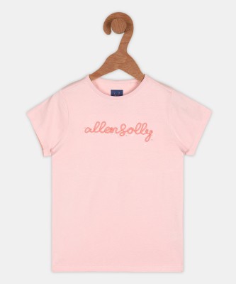 Allen Solly Girls Printed Pure Cotton Regular T Shirt(Pink, Pack of 1)