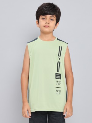 TECHNOSPORT Boys Typography Polyester Slim T Shirt(Green, Pack of 1)