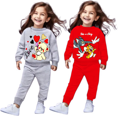 Rithi Fashion Baby Boys & Baby Girls Graphic Print Pure Cotton Regular T Shirt(Grey, Red, Pack of 2)