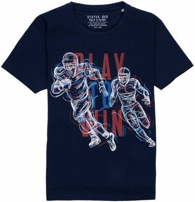 Status Quo Boys Printed Cotton Blend Regular T Shirt(Dark Blue, Pack of 1)