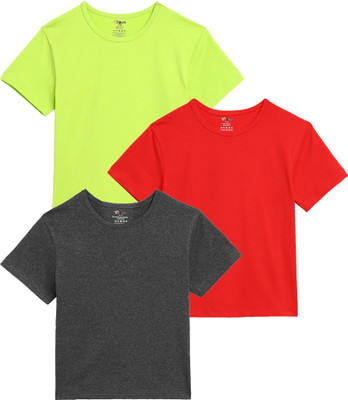 TOTCO Boys & Girls Solid Pure Cotton Regular T Shirt(Multicolor, Pack of 3)