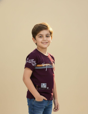 Kolkata Clothing Baby Boys Graphic Print Pure Cotton Regular T Shirt(Maroon, Pack of 1)