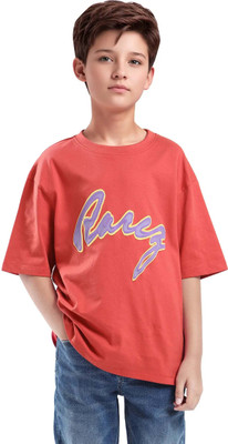 Rare Ones Boys Printed Cotton Blend Oversized T Shirt(Red, Pack of 1)