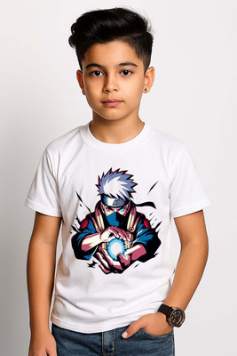 SAURAVTRENDING Boys Printed Polyester Regular T Shirt(White, Pack of 1)