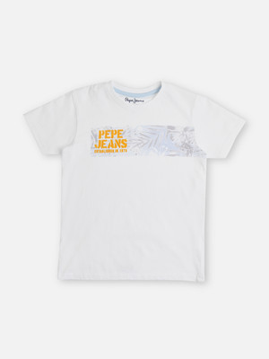 Pepe Jeans Boys Graphic Print Pure Cotton Regular T Shirt(White, Pack of 1)