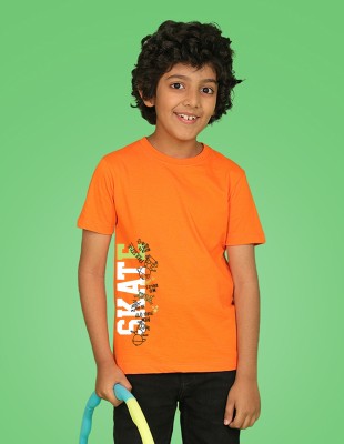 Nusyl Boys Graphic Print Cotton Blend Regular T Shirt(Orange, Pack of 1)