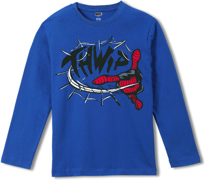 WEAR YOUR MIND Boys Graphic Print Pure Cotton Regular T Shirt(Blue, Pack of 1)