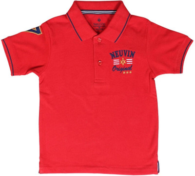 NeuVin Boys Embroidered Cotton Blend Regular T Shirt(Red, Pack of 1)