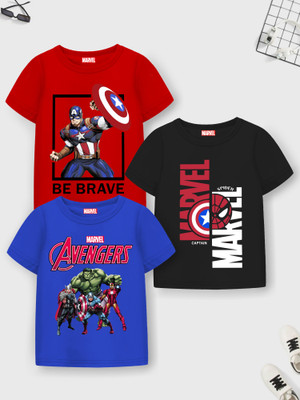 MARVEL BY MISS & CHIEF Boys Cartoon/Superhero Cotton Blend Regular T Shirt(Multicolor, Pack of 3)