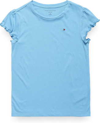 TOMMY HILFIGER Girls Solid Pure Cotton Regular T Shirt(Blue, Pack of 1)