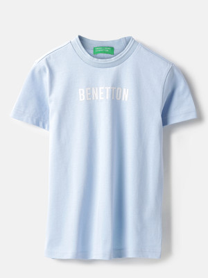 United Colors of Benetton Boys Typography, Solid Pure Cotton Regular T Shirt(Blue, Pack of 1)