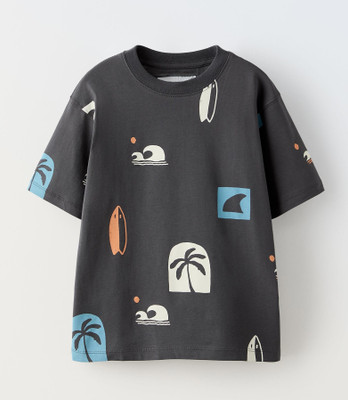 Alan Jones Boys Printed Cotton Blend Oversized T Shirt(Grey, Pack of 1)