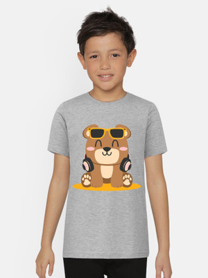 STYROX Boys Printed Pure Cotton Regular T Shirt(Grey, Pack of 1)