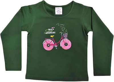 TRIKIBELLY Baby Girls Printed Cotton Blend Regular T Shirt(Light Green, Pack of 1)